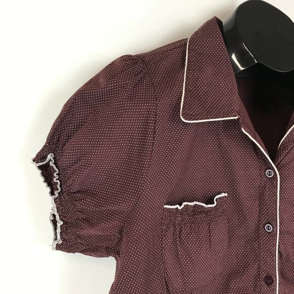 Torrid Polka Dot Button Down Shirt Women's Plus Size 2/2X Pockets Smocked Cotton - Picture 4 of 10